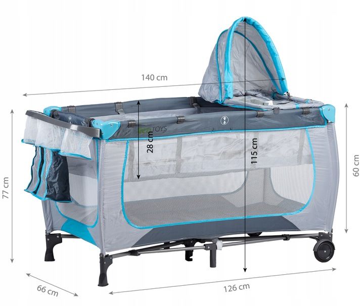 Patut pliabil cu plasa tantari si masuta de infasat, cadru otel, 126x66x77 cm, gri