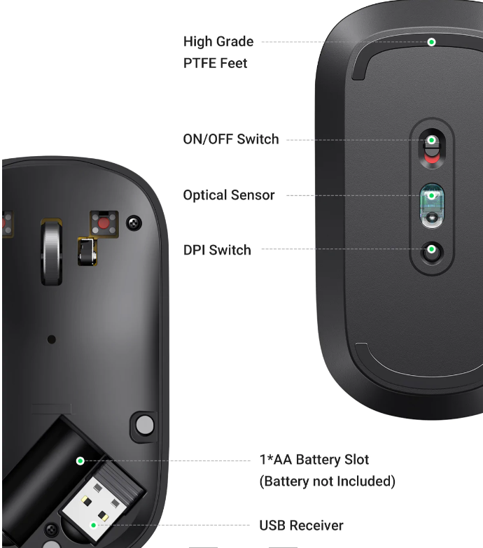 MOUSE Ugreen, "MU001" PC sau NB, wireless 2.4GHz, optic, 3/1 butoane/scroll, 4000 dpi, negru "90372" - 6957303893720