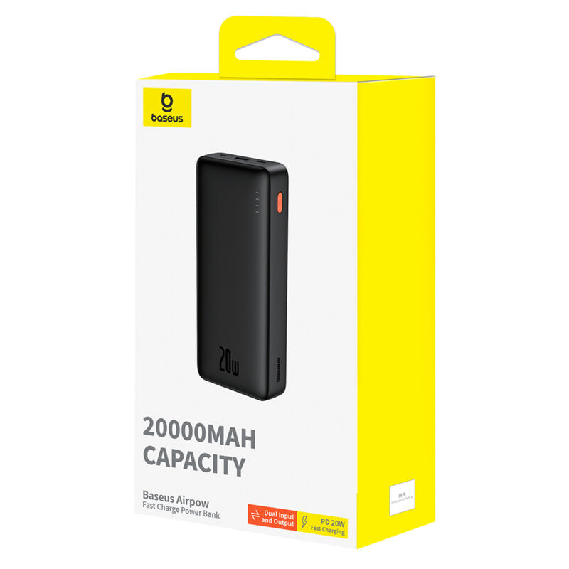 POWER BANK Baseus Airpow, 20000mAh, 20W, 1 x USB; 1 x USB Type-C input/output, total 3A, include cablu USB la USB Type-C de 50cm, negru, "P10022804113-00" - 6932172648718