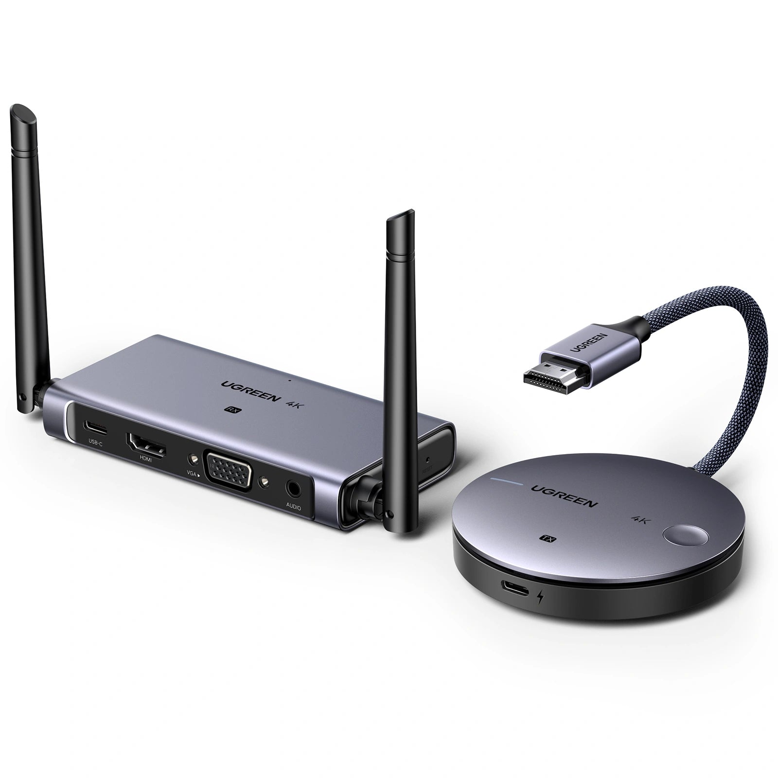TRANSMITER SI RECEIVER wireless HDMI Ugreen, "CM586" transmiter 1 x HDMI (T), 1 x USB Type-C (M) si receiver 1x USB Type-C (M) 1 x HDMI (M) 1 x jack (M), 4K la 30Hz, raza actiune 50m, gri "90909A" - 6941876230228