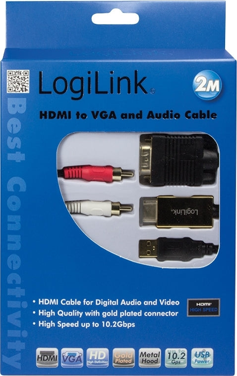 CABLU video LOGILINK, splitter HDMI (T) la VGA (T) + 2 x RCA (T) + USB 2.0, 2m, rezolutie maxima 720p, negru, "CV0052A"