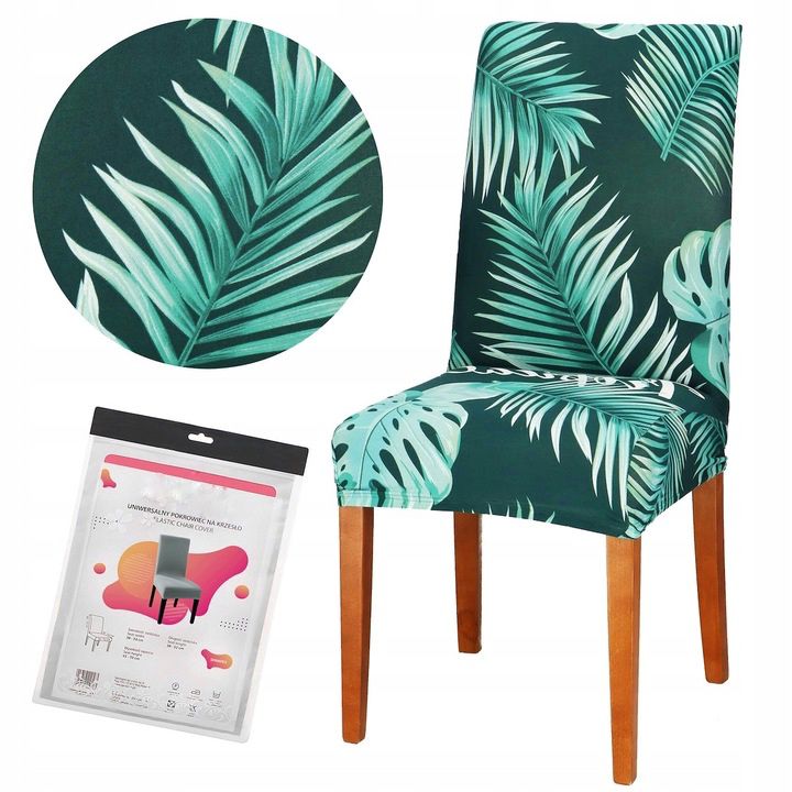 Set 4 huse pentru scaun, marime universala, poliester si spandex, verde cu model floral