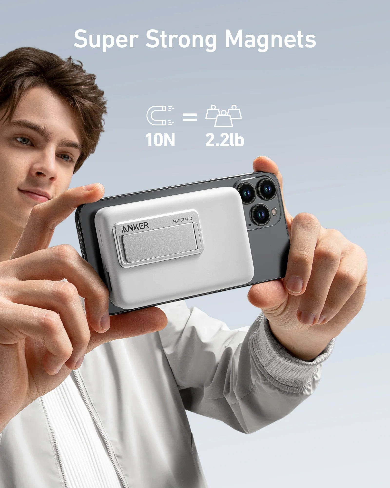POWER BANK Anker "MagGo" 10.000 mAh, 27W Qi 2.0 15W, suport pliabil, compatibil iPhone 15/14/13/12, 1 x USB-C, afisaj inteligent, 389 g, alb, "A1654G21" - 194644173371