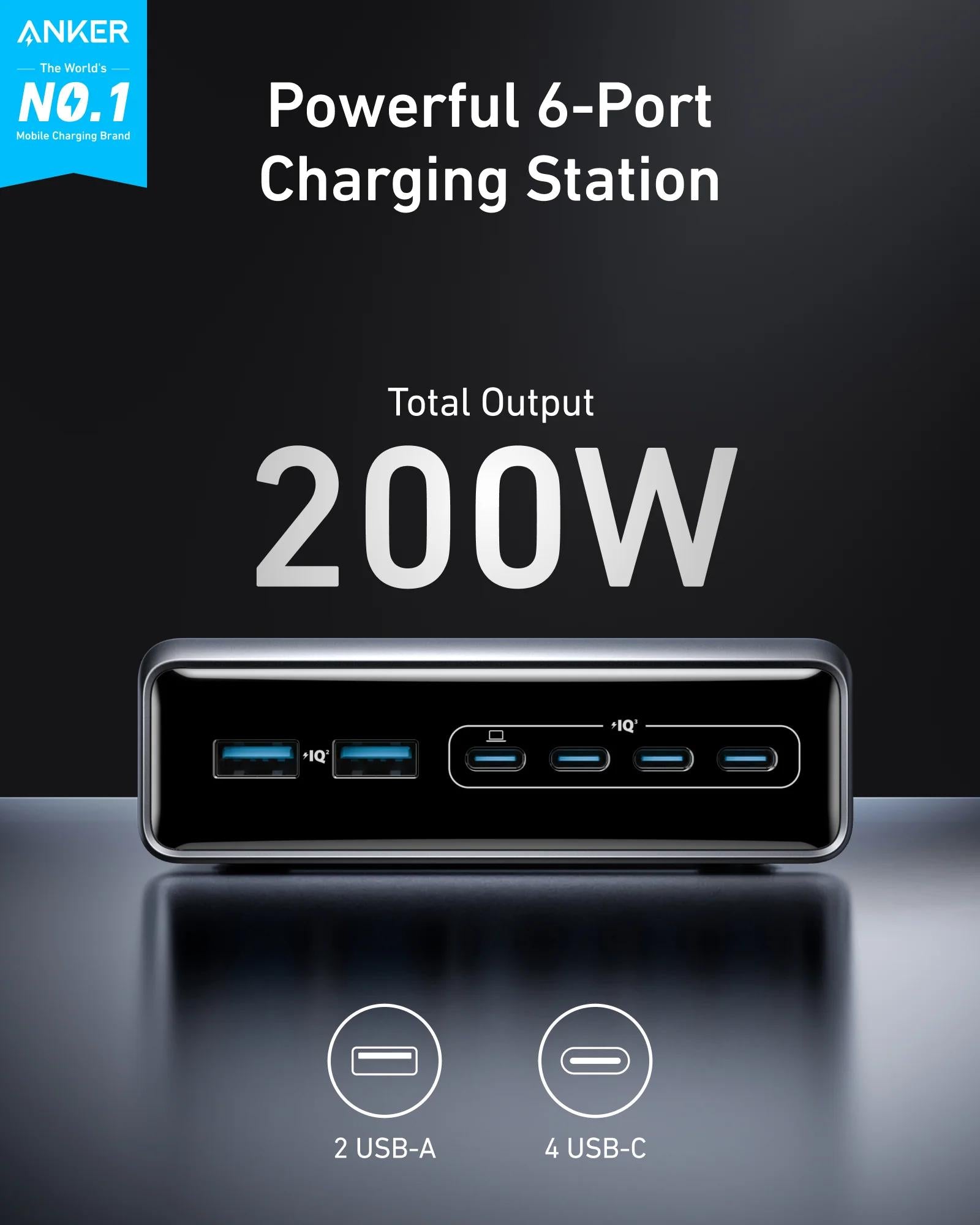 Alimentator retea Anker, 200W, GaN, 4 x USB-C, 2 x USB-A, QC, PD, argintiu, "A2683341" - 0194644041007