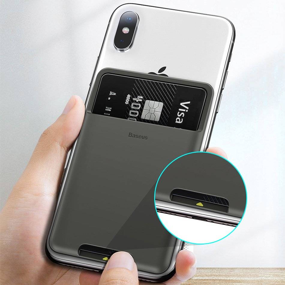 PORTCARD silicon Baseus, compatibil cu majoritatea telefoanelor de pe piata, atat timp cat telefonul este mai lat de 62 mm si mai lung de 95mm, gri deschis "ACKD-A0G" - 6953156296275