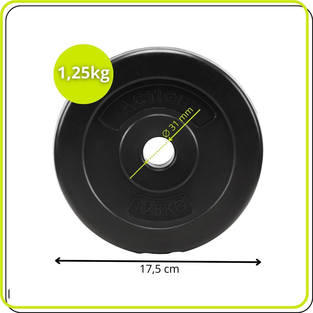 Disc greutate haltera 1,25 kg, 31 mm, compozit bitumic, PP, 18x3 cm, negru