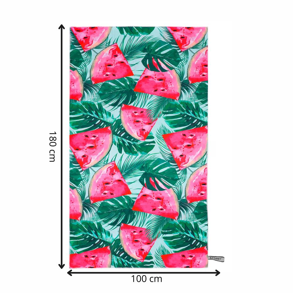 Prosop microfibra 180x100 cm, uscare rapida, compact, cu husa, model floral, verde si roz