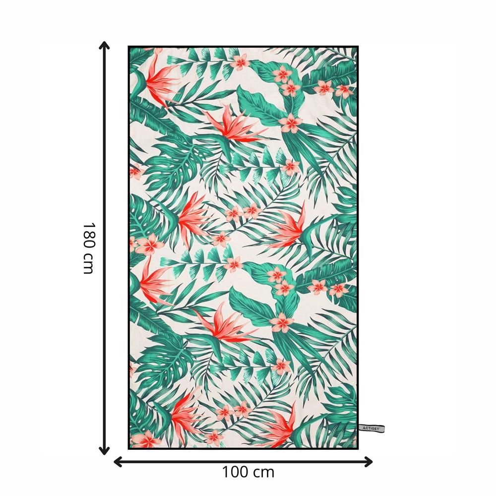 Prosop microfibra 180x100 cm, uscare rapida, compact, cu husa, model floral, alb si verde