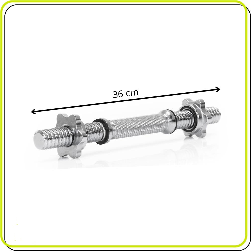 Bara gantera scurta 36 cm, diametru 28 mm, otel cromat, capacitate 80 kg, argintiu