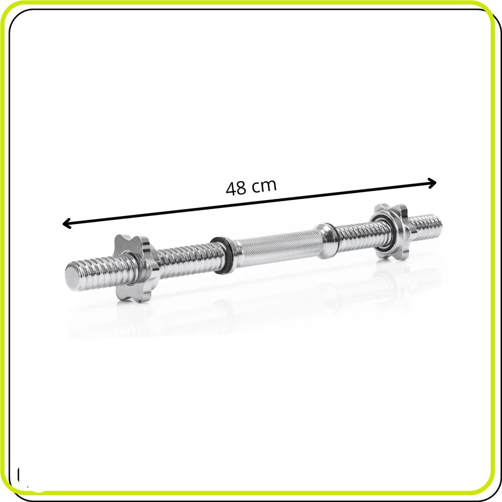 Bara gantera scurta 48 cm, diametru 28 mm, otel cromat, capacitate 80 kg, argintiu