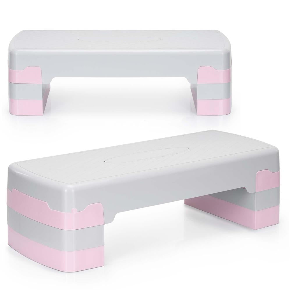 Stepper aerobic, ajustabil in 3 trepte, antiderapant, maxim 350 kg, 68x29x20 cm, gri si roz