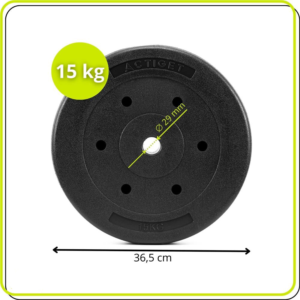 Disc greutate haltera, 15 kg, umplutura bitumica, invelist PP, 29 mm, negru
