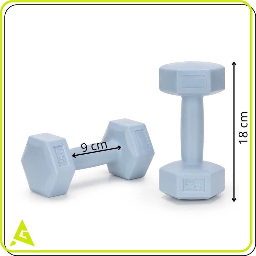 Set gantere hex 2x1 kg, bitum cu invelis rezistent PP, albastru deschis