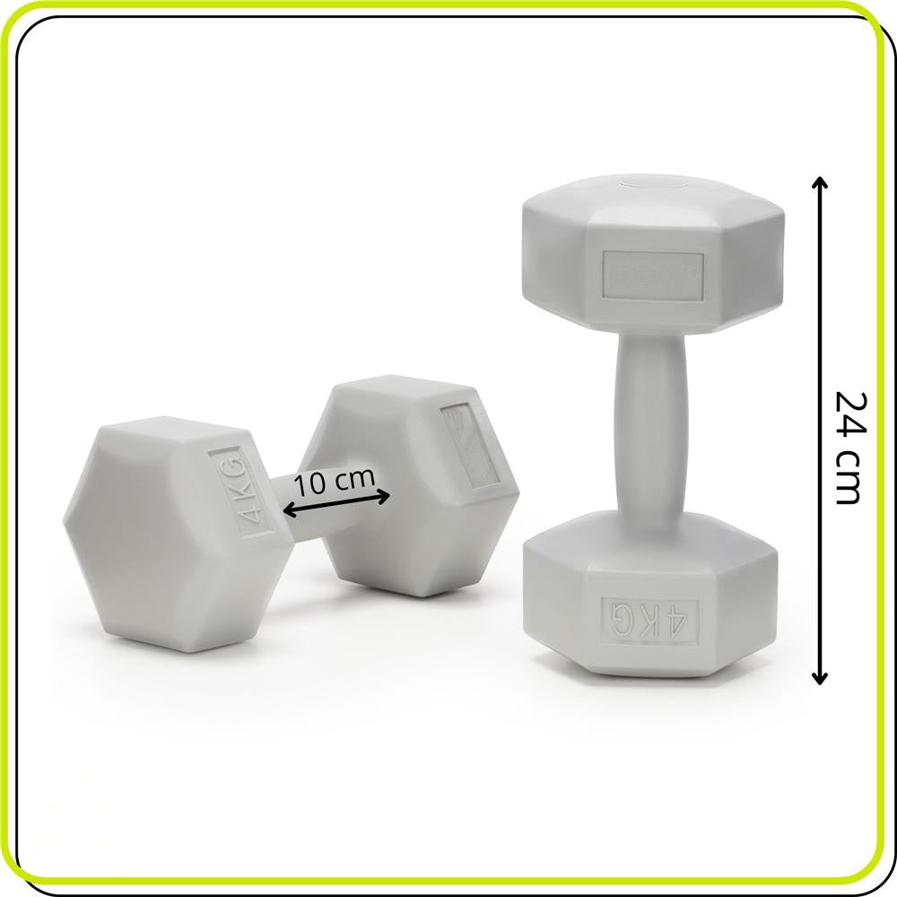 Set gantere hex 2x4 kg, bitum cu invelis rezistent PP, gri