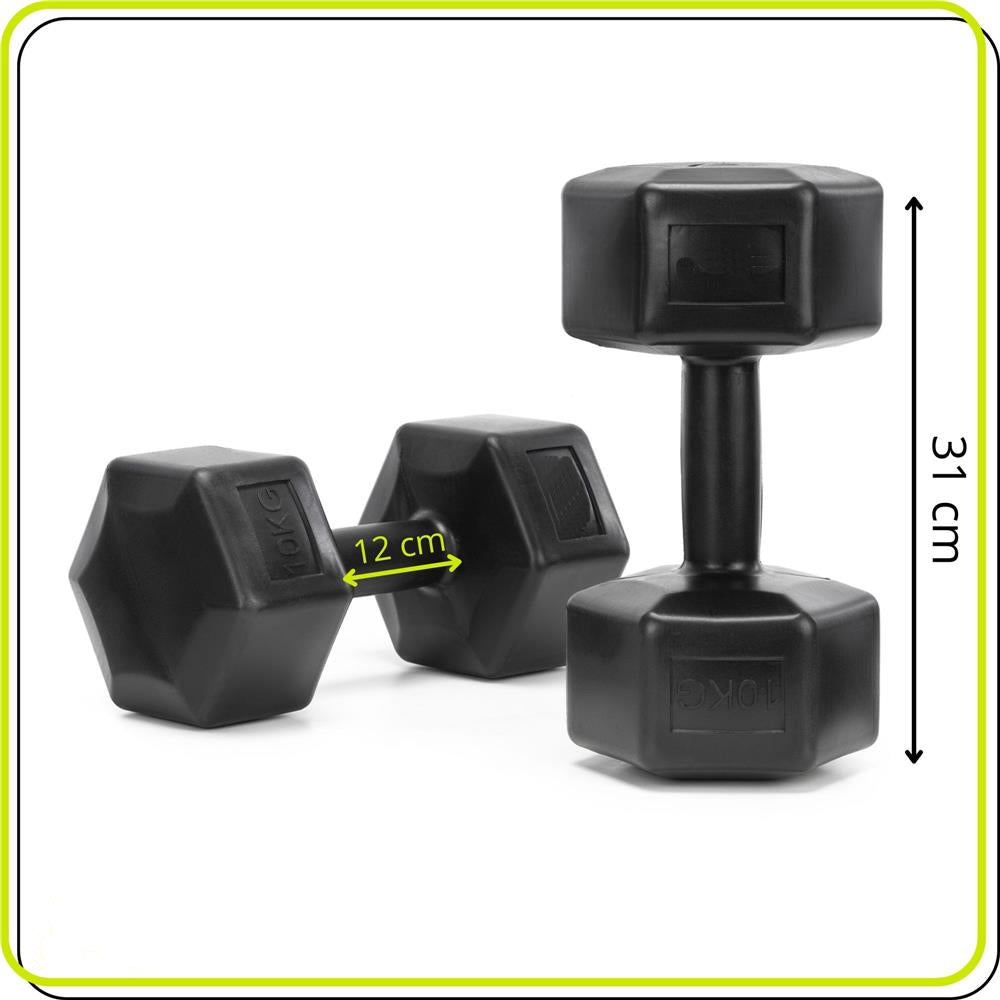 Set gantere hex 2x10 kg, bitum cu invelis rezistent PP, negru