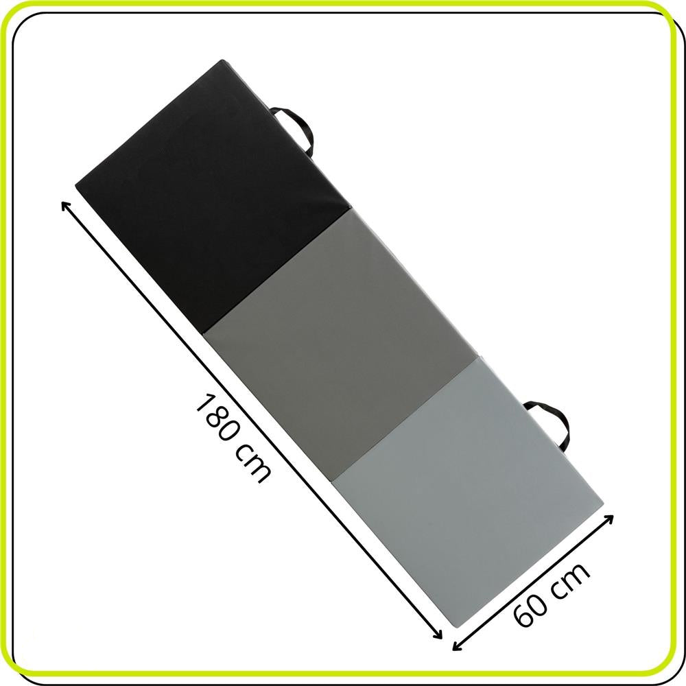 Saltea fitness pliabila 3 segmente, PVC si spuma EPE, 180x60x6 cm, negru si gri