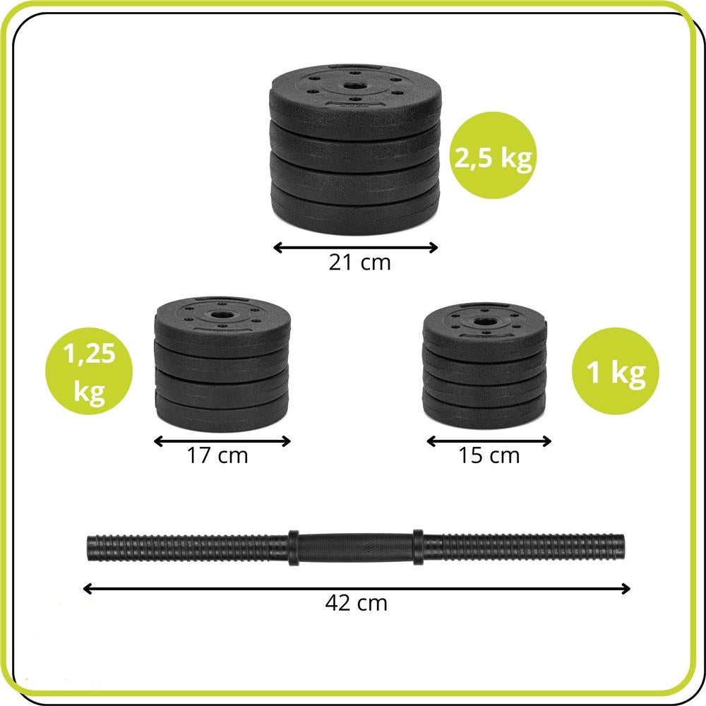 Set gantere reglabile 20 kg (2 x 10 kg), discuri cu invelis PP, negru