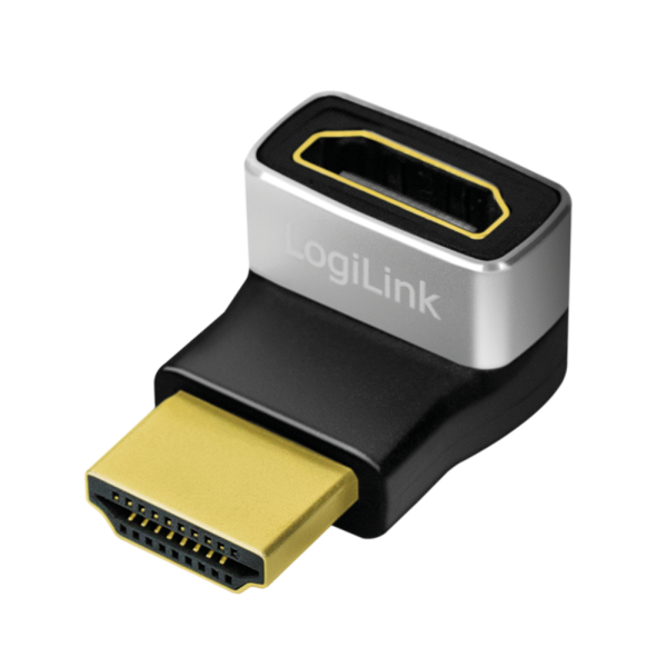 ADAPTOR video LOGILINK, HDMI (T) la HDMI (M), conectori auriti, rezolutie maxima 8K (7680 x 4320) la 60 Hz, 270 grade, negru-gri, "AH0007A"