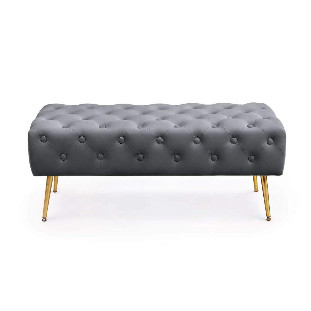 Taburet Monaco, tapitat cu catifea, tip banca, cu picioare metalice, 100x42x41 cm, gri