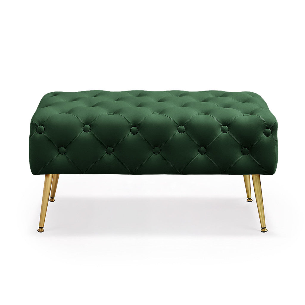Taburet Madrid, tapitat cu catifea, tip banca, cu picioare metalice, 80x42x41 cm, verde