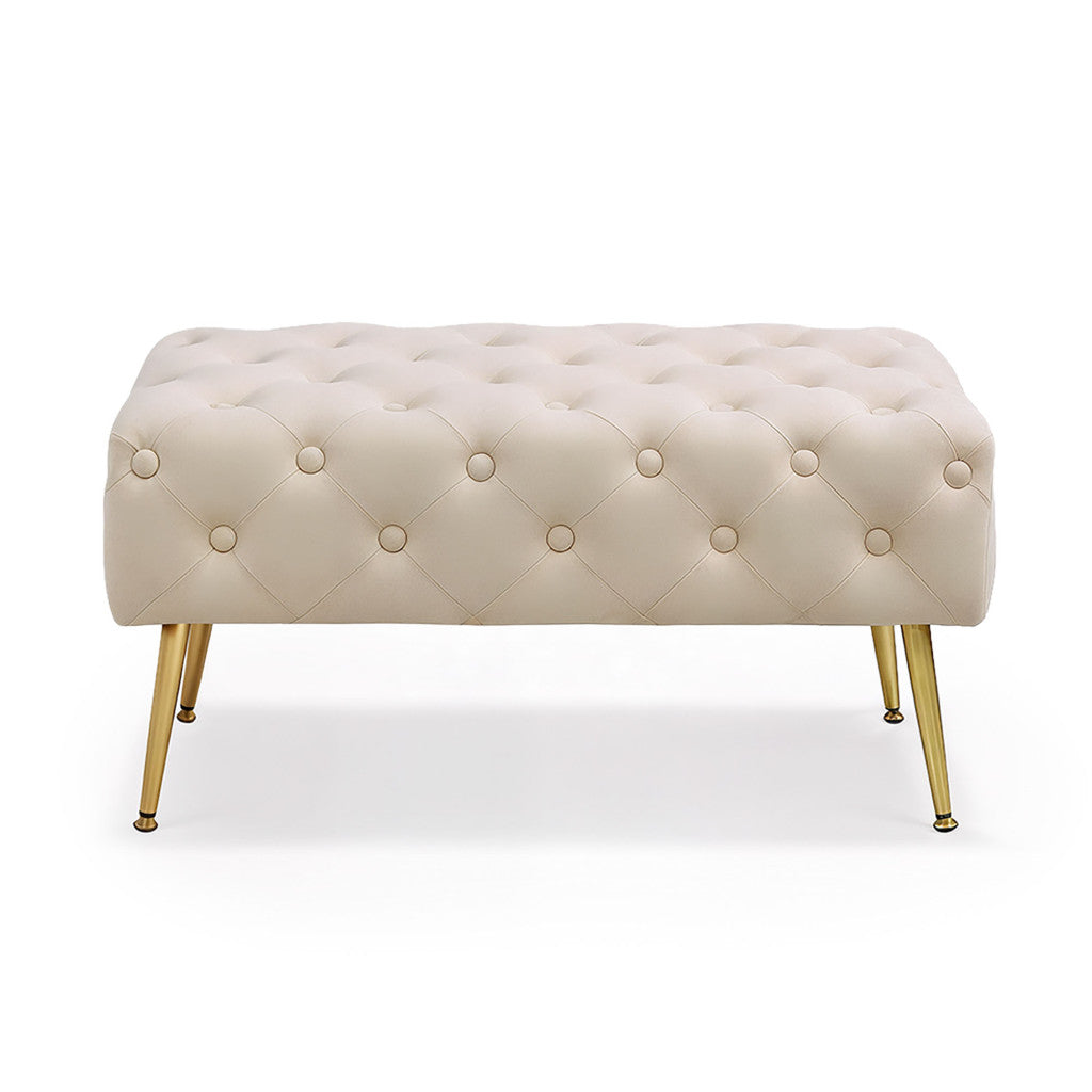 Taburet Madrid, tapitat cu catifea, tip banca, cu picioare metalice, 80x42x41 cm, bej