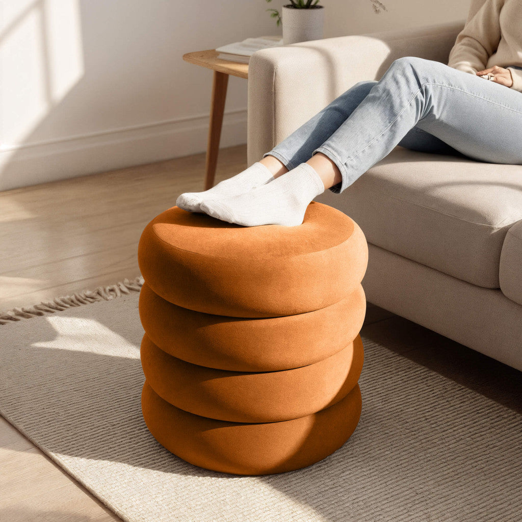 Taburet tapitat Snuggo cu spatiu de depozitare, velur, diametru 42 cm, inaltime 45 cm, portocaliu