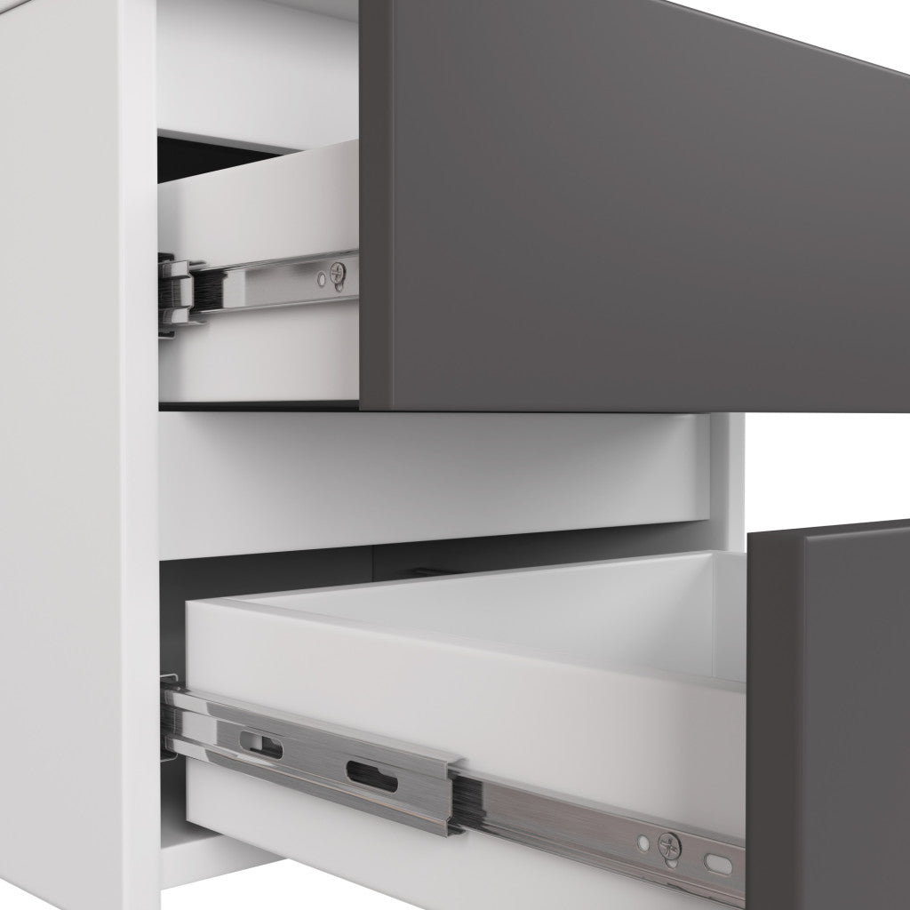 Noptiera cu 3 sertare, PAL laminat 16 mm, 40x35x57 cm, alb si gri