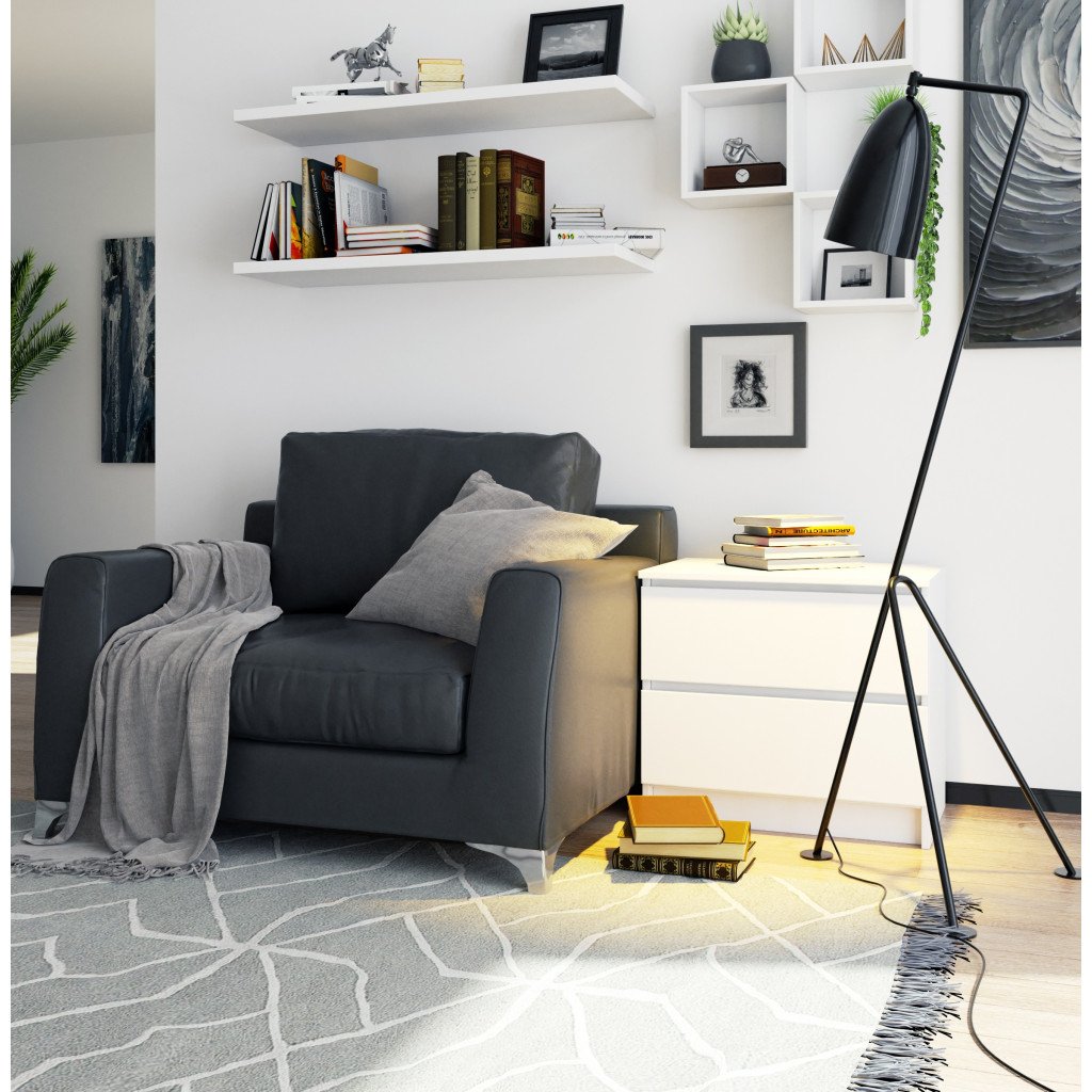 Noptiera cu 2 sertare din PAL laminat 16 mm, 60x40x55 cm, alb