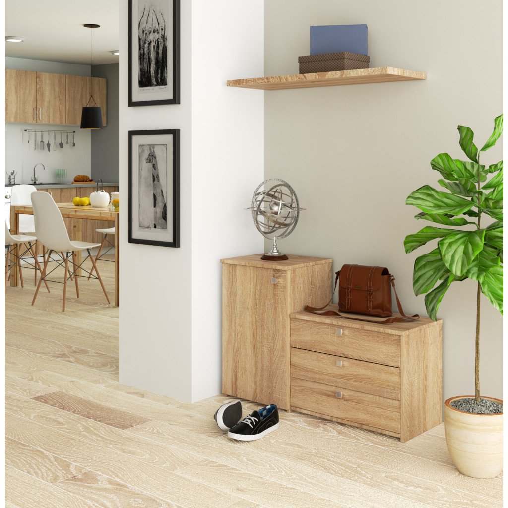 Dulap pantofi S16 cu comoda, 3 niveluri rabatabile, PAL laminat 16 mm, 98x33x67 cm, stejar sonoma