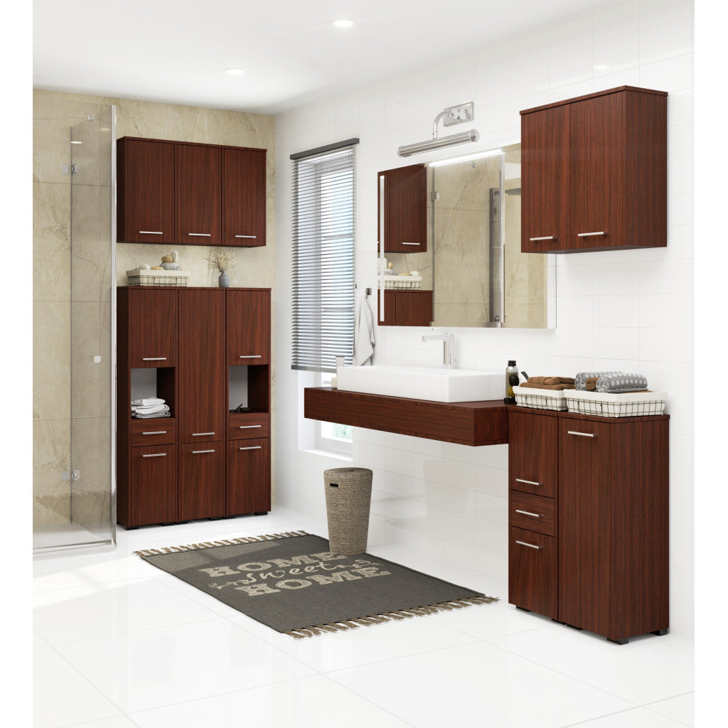 Dulap de baie tip baza, cu 2 usi si sertar, PAL 16 mm, 30x30x85 cm, maro wenge