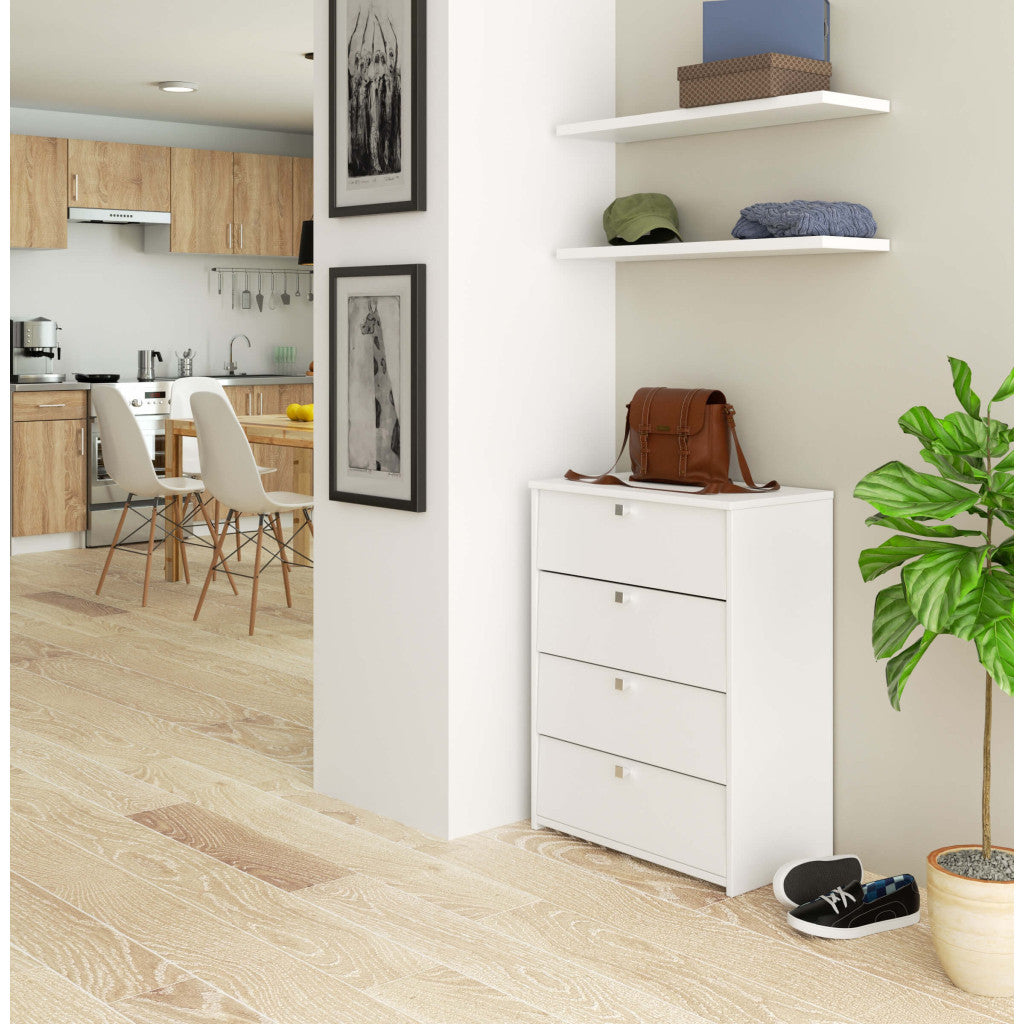 Dulap pantofi cu 4 usi rabatabile, PAL laminat, 60x33x80 cm, alb