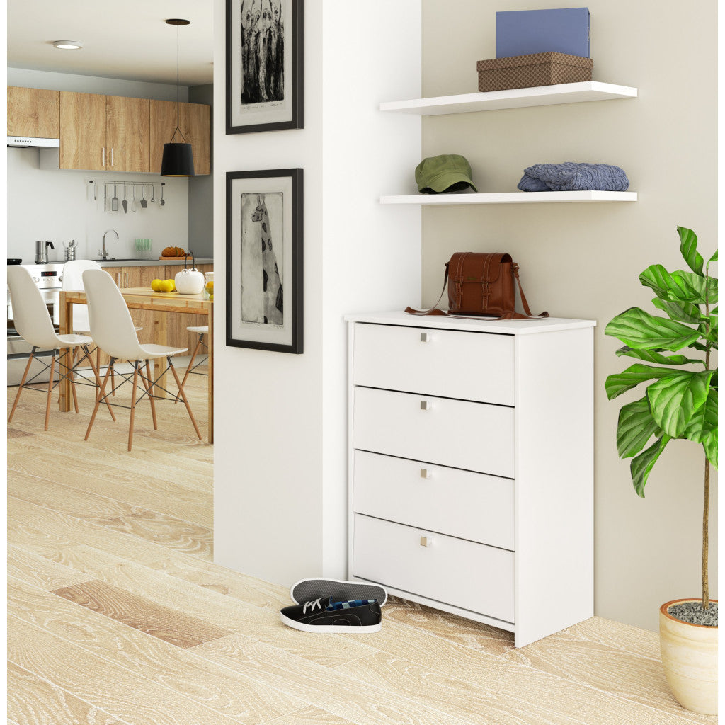 Dulap pantofi RUBIN 4 niveluri, cu usi rabatabile, PAL laminat 16 mm, 66x36x85 cm, alb mat