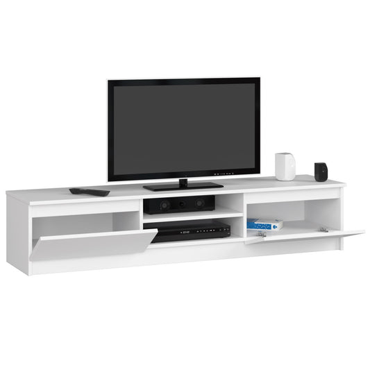 Comoda TV cu 2 usi si rafturi centrale, PAL laminat, 160x40x33 cm, alb mat - 2