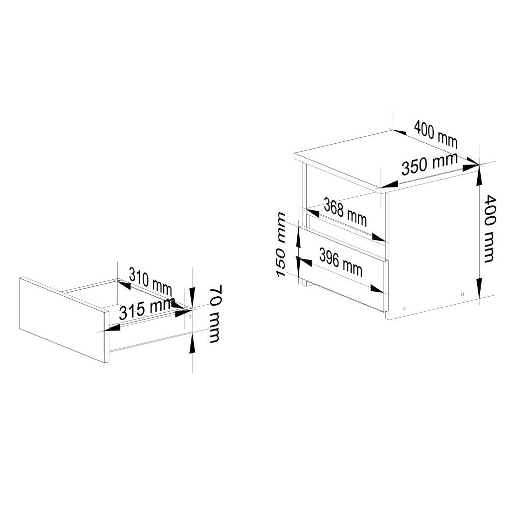 Noptiera cu 1 sertar, PAL laminat 16mm, 40x35x40 cm, gri
