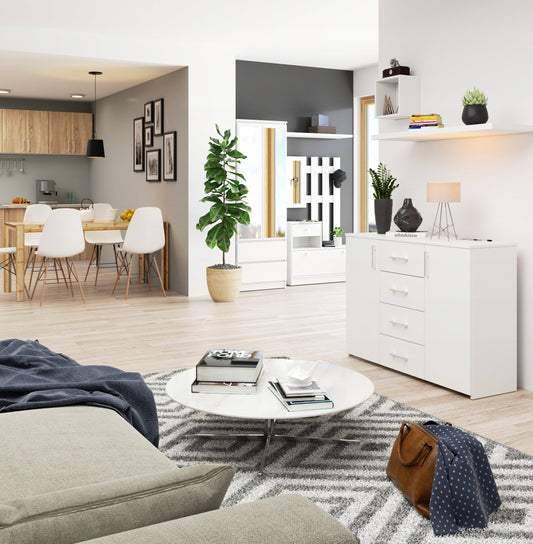 Comoda cu 4 sertare si 2 usi, PAL laminat, 110x35x80 cm, alb mat - 2