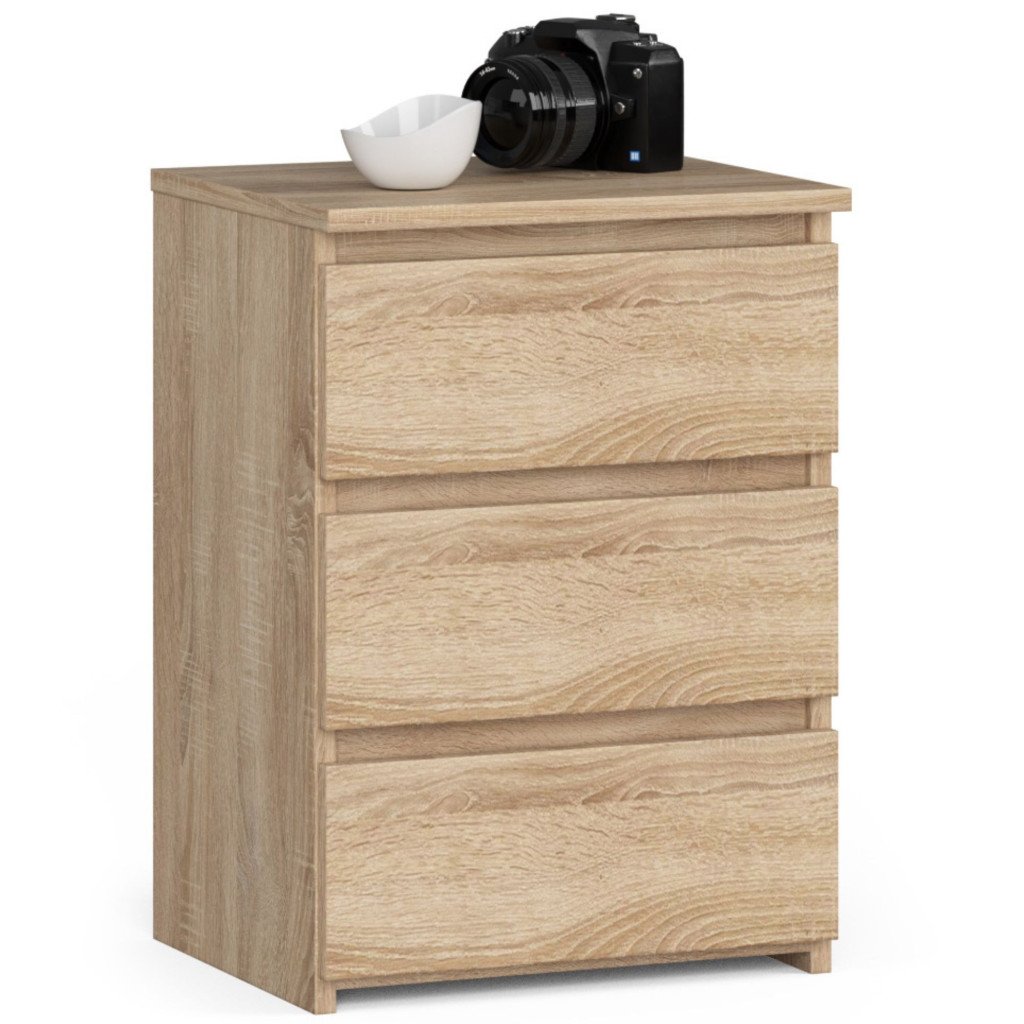 Noptiera cu 3 sertare, PAL laminat 16 mm, 40x35x57 cm, stejar sonoma