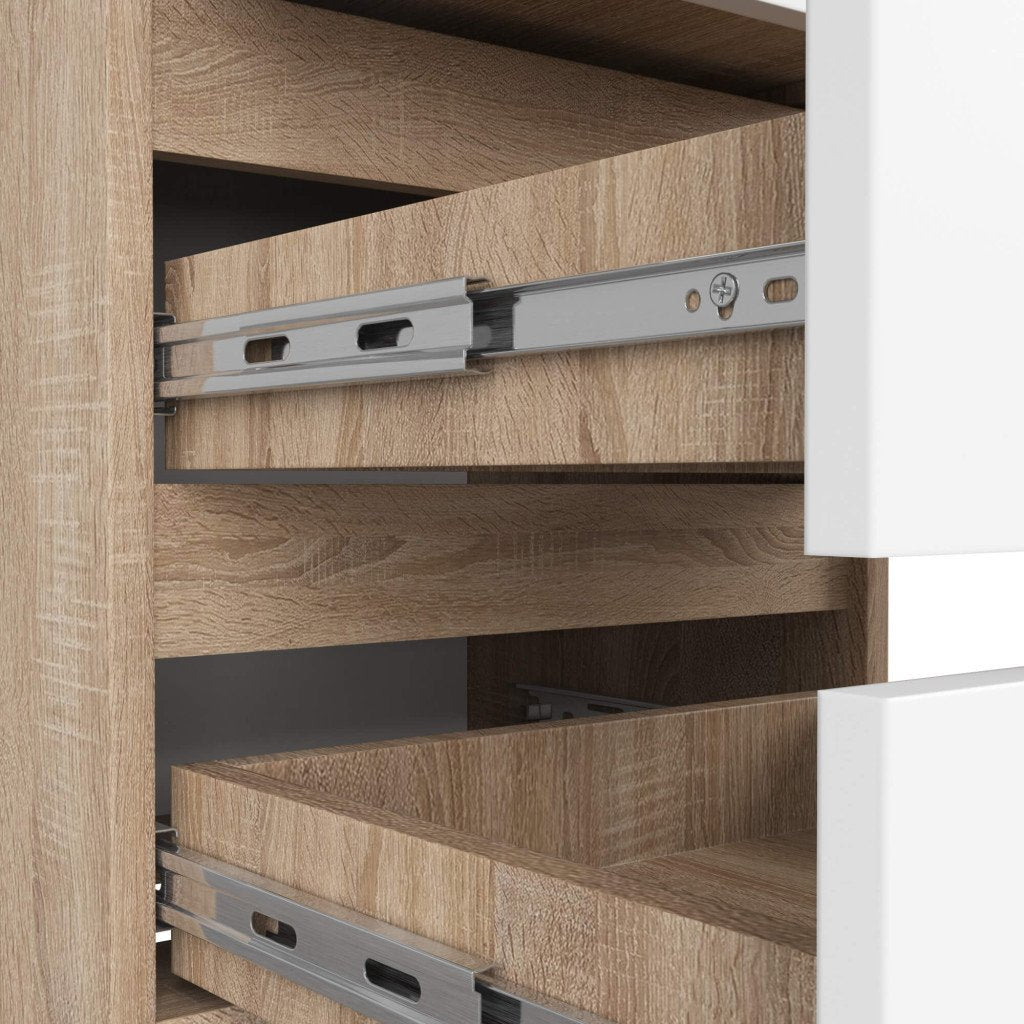 Noptiera cu 3 sertare, PAL laminat 16 mm, 40x35x57 cm, stejar sonoma si alb