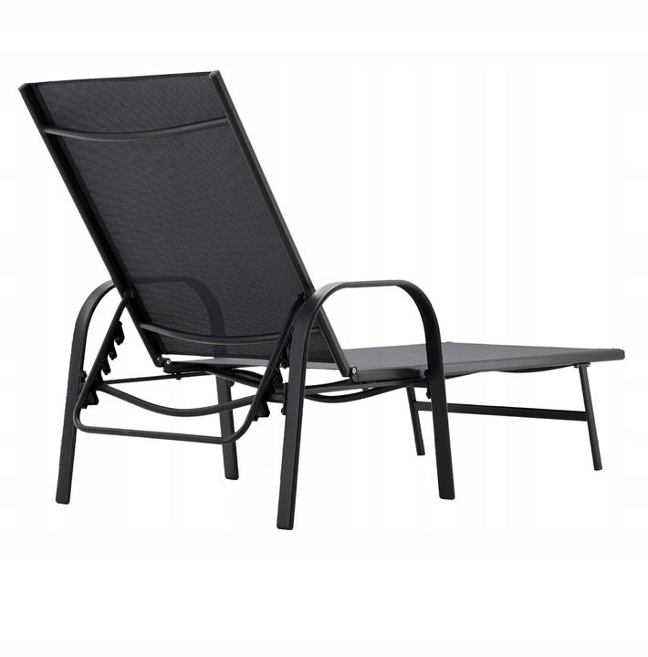 Sezlong pliabil reglabil pentru terasa si balcon, textilena si cadru otel, 195x69x94 cm, gri inchis