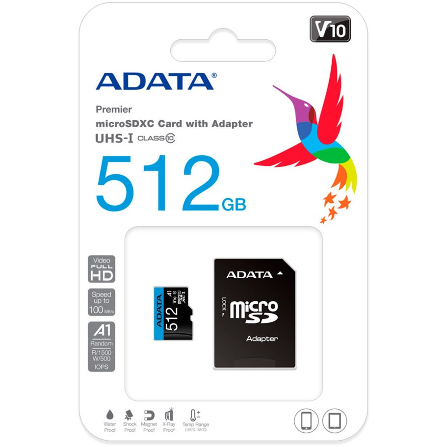 CARD MicroSD ADATA, 512 GB, MicroSDXC, clasa 10, standard UHS-I U1, "AUSDX512GUICL10A1-RA1"