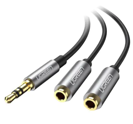 CABLU audio Ugreen, "AV123" stereo 3.5 mm jack (T) la 2 x 3.5 mm jack (M), 0.20 m, conectori auriti, negru 43502406 "10532" - 6957303815326