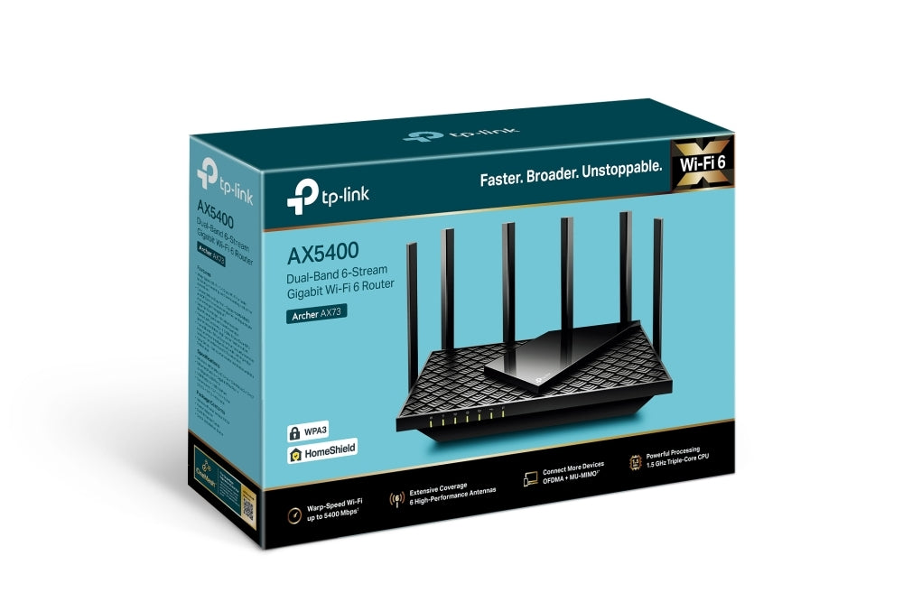 ROUTER TP-LINK wireless 5400Mbps,1 x WAN Gigabit, 4 porturi Gigabit, 1 x USB 3.0, 2.4 Ghz/5 Ghz dual band, 6 antene externe, WI-FI 6 "Archer AX73"