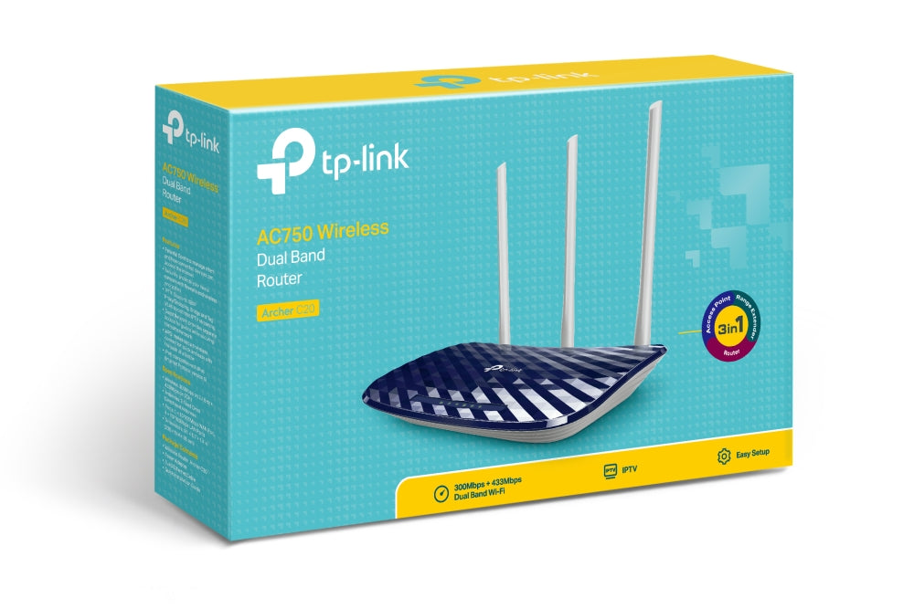 ROUTER TP-LINK wireless 750Mbps, 4 porturi 10/100Mbps, 3 antene externe, Dual Band AC750 "Archer C20"/ 835010 45504898
