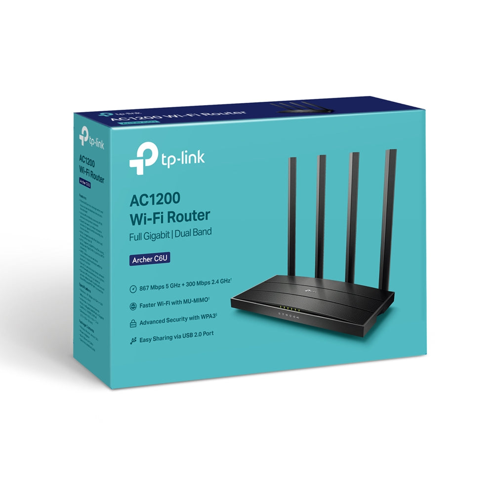 ROUTER TP-LINK wireless 1200Mbps, 4 porturi 10/100/1000Mbps,1 x WAN Gigabit, 4 antene externe, Dual Band AC1200 "Archer C6U"