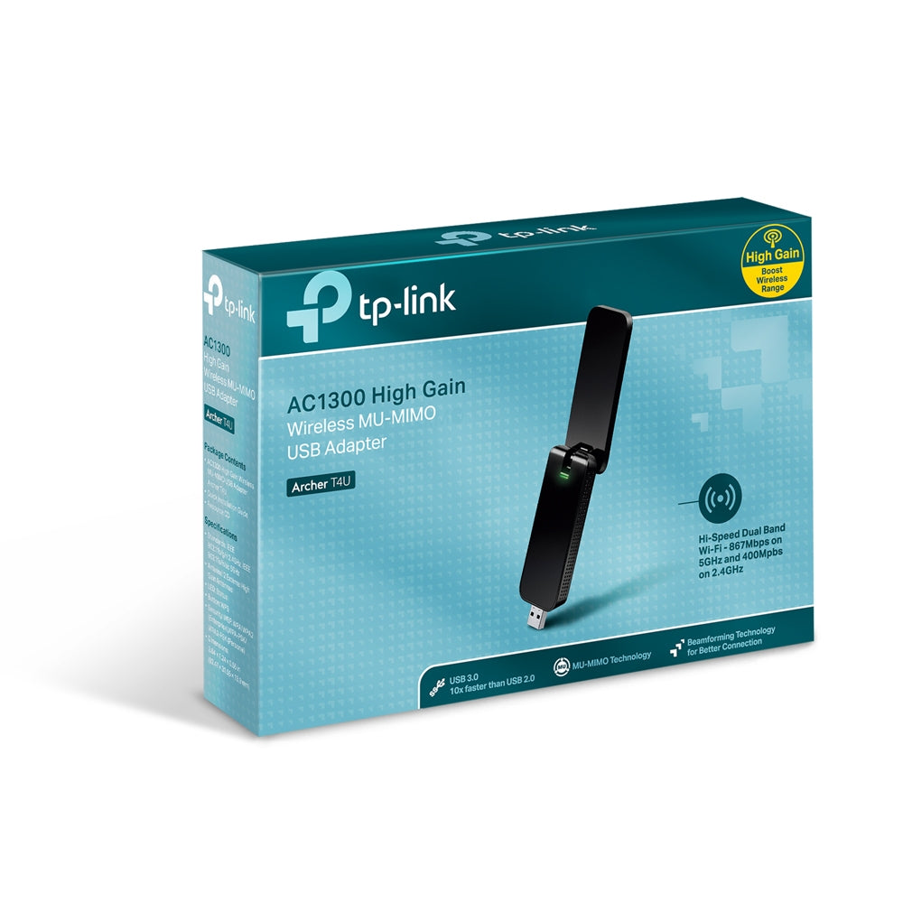 ADAPTOR RETEA TP-LINK AC1300, extern wireless 2.4 GHz | 5 GHz, USB 3.0 port, antena externa x 1, "Archer T4U"