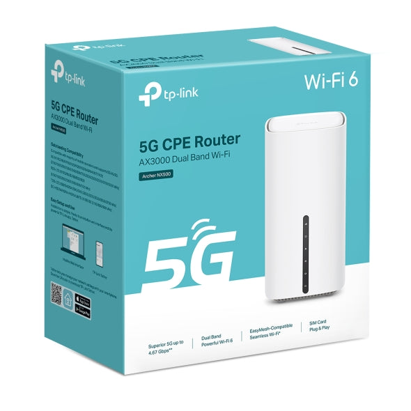 ROUTER TP-LINK, 5G AX3000 Dual Band, 1 × Gigabit LAN/WAN, 2 × Gigabit LAN, 1 × Nano SIM, 2.4 / 5Ghz dual band,"Archer NX500"