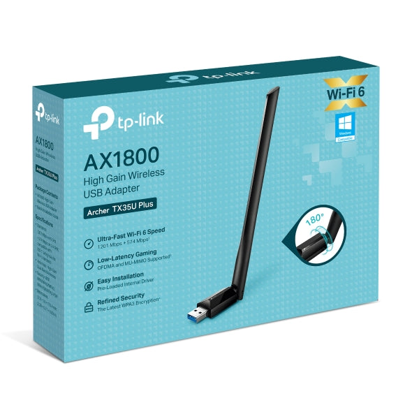 PLACA RETEA TP-LINK AC1800, extern wireless 2.4 GHz | 5 GHz, USB 3.0, port, 1800 Mbps, antena externa x 1, "Archer TX35U Plus" (include timbru verde 0.18 lei)