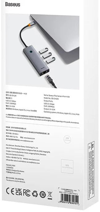 DOCKING STATION Baseus UltraJoy 4 in 1, input USB Type-C, output 3 x USB 3.0 / 1 x LAN RJ45, gri "B0005280A813-00" - 6932172630799