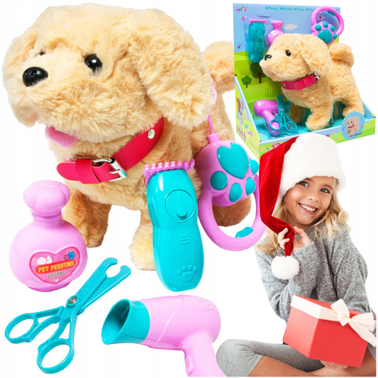 Catel interactiv pentru copii cu sunete, mers, melodii, lesa si accesorii de ingrijire, 23x12x21 cm, bej - 2