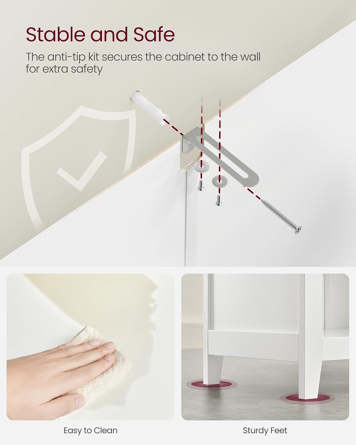 VASAGLE Dulap baie cu 2 sertare, 2 cosuri si raft, separatoare reglabile, MDF, 30x60x80 cm, alb