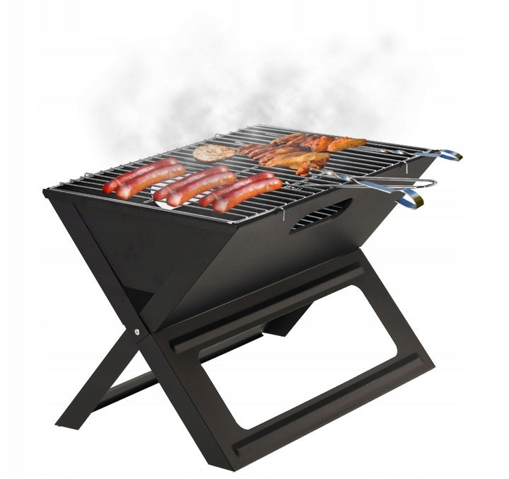 Gratar portabil pliabil pentru gradina si camping, metal, 44x28x36 cm, negru